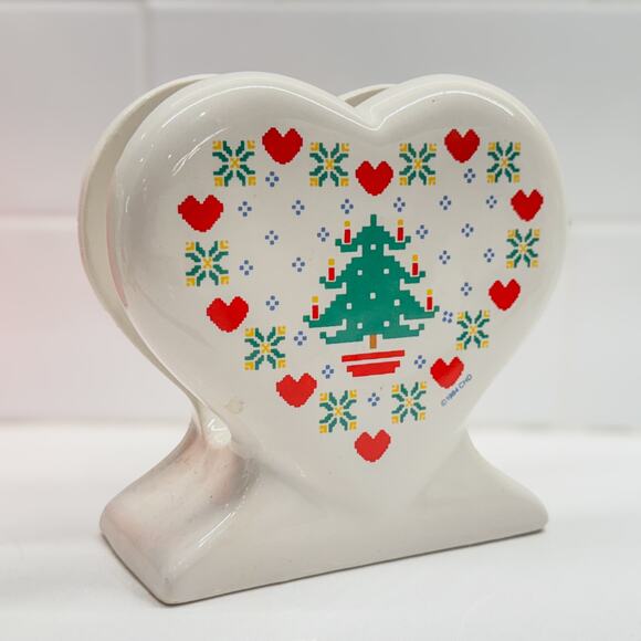 1984 Vintage Treasure Craft Homespun Holiday Ceramic Napkin Holder, Original Box - Picture 4 of 8